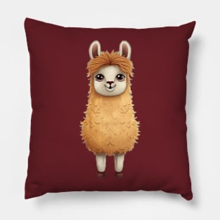 Cute Cartoon Golden Brown Baby Llama Illustration Pillow