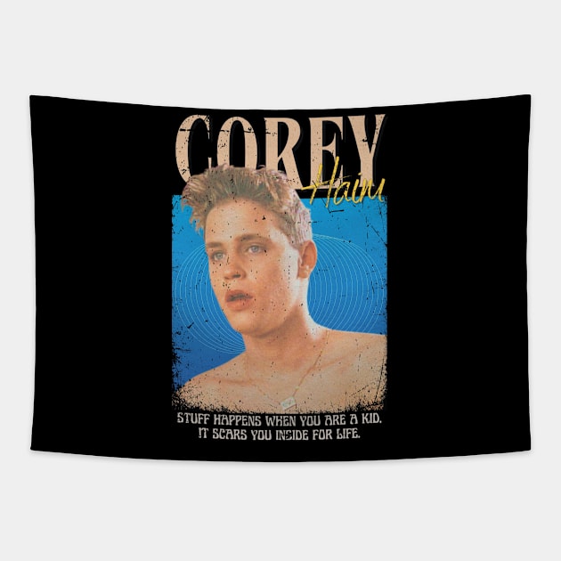 Corey Haim Vintage 1980 // Stuff happens when you are a kid, it scars you inside for life Original Fan Design Artwork Tapestry by A Design for Life