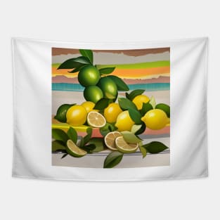 Lemons and Limes on Stripes Tapestry