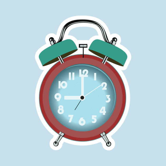 Table Alarm Clock Sticker vector illustration. Home interior object icon concept. Alarm clock for wake-up on time concept. Timmer alarm clock sticker design logo icon. by AlviStudio