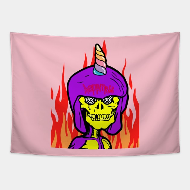 hellfire Unicorn Skull Brain Terminator Candy Unicorn Blast Surreal Pop Art Steam Punk Tapestry by Tiger Picasso