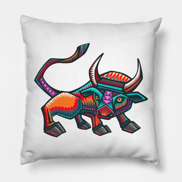 Mexican bull hand drawn illustration Pillow by bernardojbp