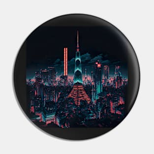 Futuristic Tokyo Night Illustration Drawing Pin