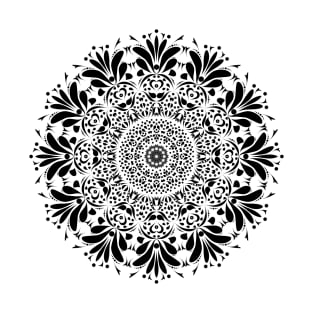 Black and White Floral Leaf Mandala Flower T-Shirt