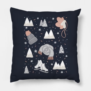 Wrap Up Warm Knitwear Ice-Skates Mountain Trees Cute Winter Pattern Digital Illustration Pillow