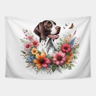 A pointer dog decorated with beautiful colorful flowers. Tapestry