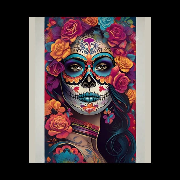 Expressive Sugar Skull Art: Woman in Festive Skull Makeup by ImaginativeInkPOD