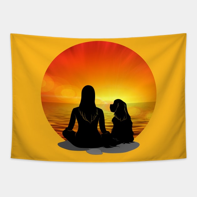 Cavalier King Charles Spaniel Beach Sunset Silhouette Tapestry by Cavalier Gifts