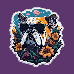 Bulldog on the Edge: Sunglass Bulldog-Themed T-Shirt