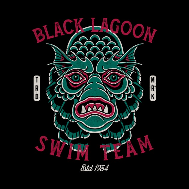 Black Lagoon Swim Team - Vintage Traditional Tattoo - Horror by Nemons