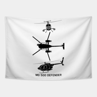 MD 500 Defender Military Helicopter Flying Cutout Silhouettes Tapestry