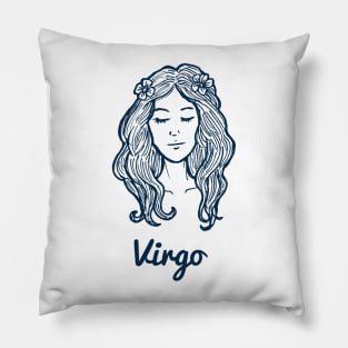 Virgo Zodiac Horoscope with Beautiful Women Girl Face with Flower Sign and Name Pillow