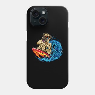 Funny Surfing Pug Riding an Ocean Wave Dog Surfboard Phone Case
