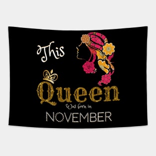 This Queen Was Born In November, Black Girl Birthday Tapestry