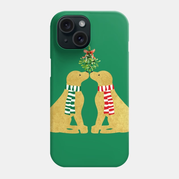 Golden Retriever Dogs Kissing Under Mistletoe Phone Case by EMR_Designs