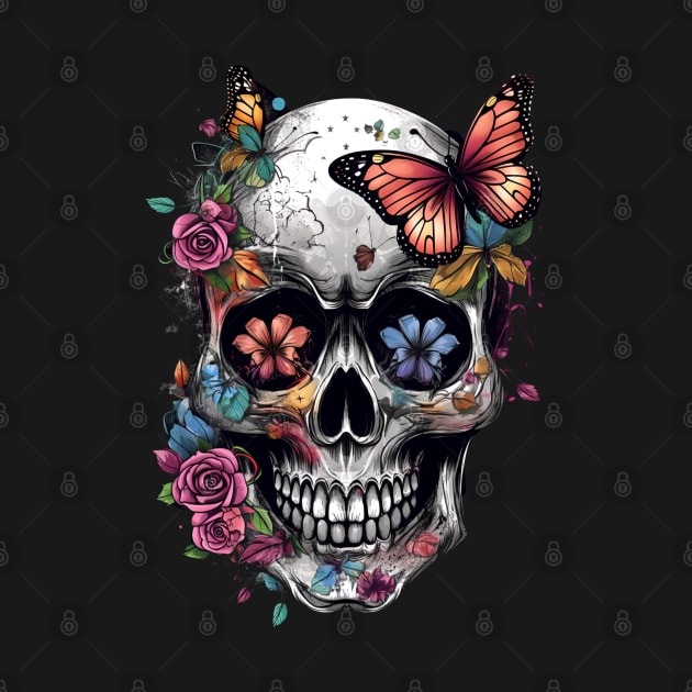 Skull with Butterflies by Saltwater Soul