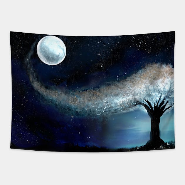 Starry Night Tree Tapestry by FishWithATopHat