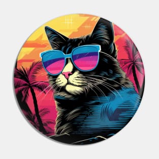 Retro Wave Japanese Bobtail Cat Shirt Pin