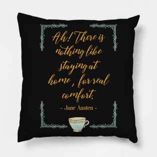 Stay at Home Jane Austen Blue Teacup Pillow