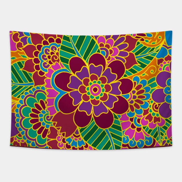 Orange Flower Garden Tapestry by HLeslie Design