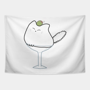 Martini Cocktail Drink Cat White Fluffy Anime Kawaii Minimal Funny Neko Tapestry