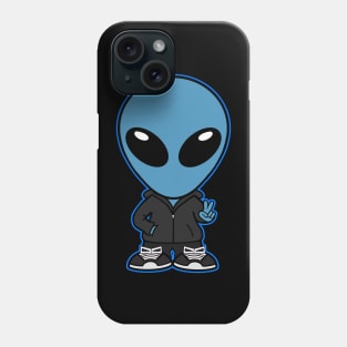 Space Alien Extraterrestrial Peace Hand Sign (Blue) Phone Case