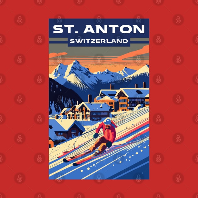 A Vintage Travel Art of St Anton - Switzerland by goodoldvintage
