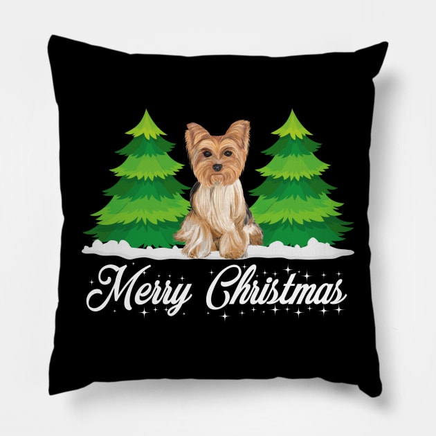 Cute christmas yorkshire terrier dog Pillow by Éléonore Royer
