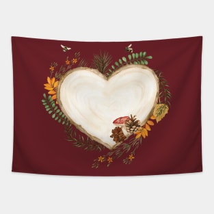 Fall Heart Shaped Trunk with Shrooms Tapestry