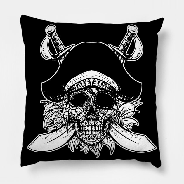 Pirate Skull Tribal Pillow by Barabarbar artwork