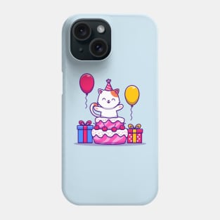 Cute Cat Birthday Party With Cake, Gift And Balloon Phone Case