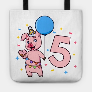 I am 5 with pig - kids birthday 5 years old Tote