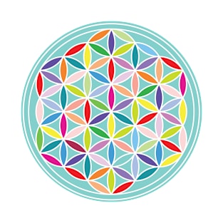 Flower of Life Multicolored on Blue T-Shirt