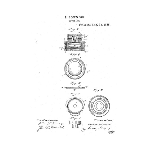 Inkstand writer Vintage Patent Hand Drawing by TheYoungDesigns