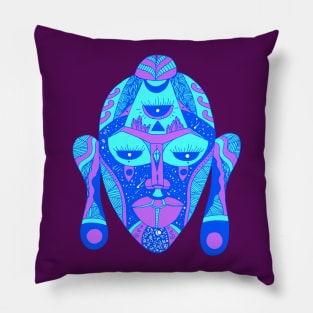 Blue African Mask 7 Pillow