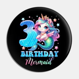 Unicorn Mermaid 3rd Birthday 3 Year Old Party Girls B-day Gift For Girls Kids Pin