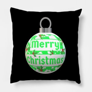 Christmas Tree Ornament with Merry Christmas, Green and White Peppermint and Red Holly Berries Pillow