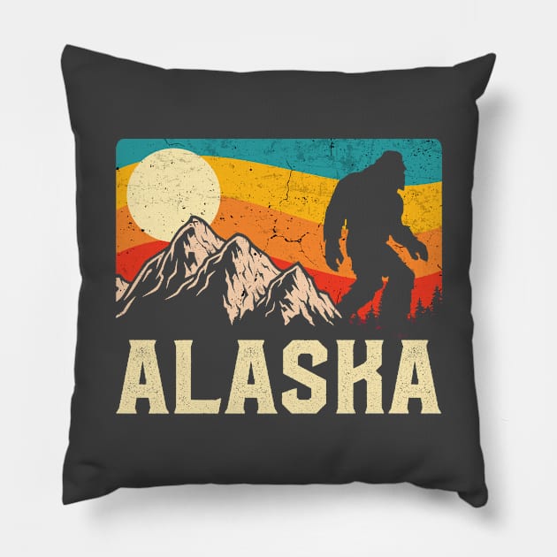 Alaska Bigfoot Sasquatch Mountains Retro Hiking Pillow by TheBeardComic