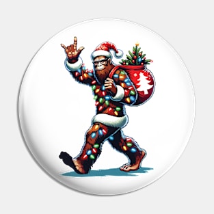 Santa Bigfoot Christmas Lights Rock Funny Sasquatch Believe Pin