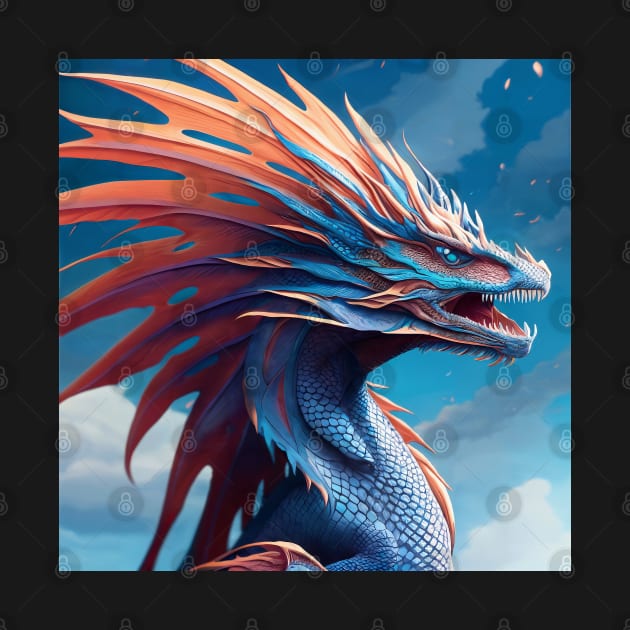 Ferocious Blue and Orange Frilled Dragon by dragynrain