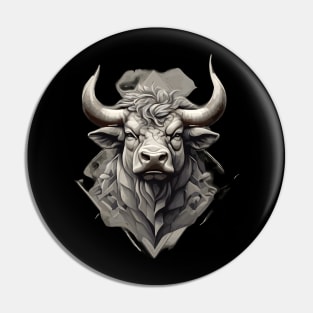 Grey Farm Bull Head with Horns Pin