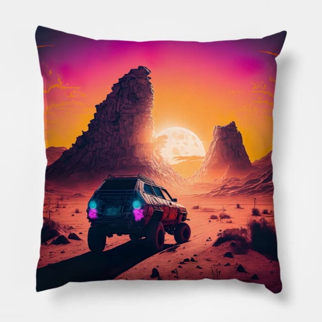 SUV Truck Driving Through Arid Desert Pillow by Nightarcade