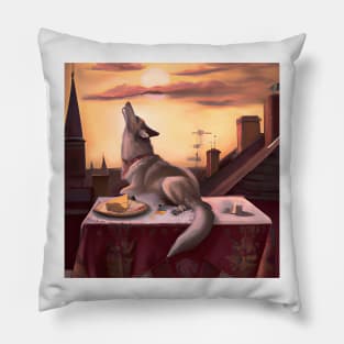 German Shepherd Brown Grey Dog Howling Eating Cake Sunset Pillow