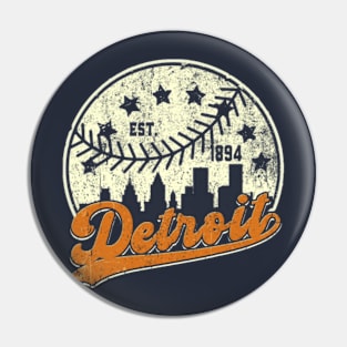 Distressed Detroit Downtown Skyline Baseball Pin