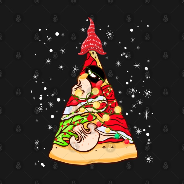 Pizza Christmas gnome Tree Lights snow Xmas Crustmas Gift by Marcekdesign