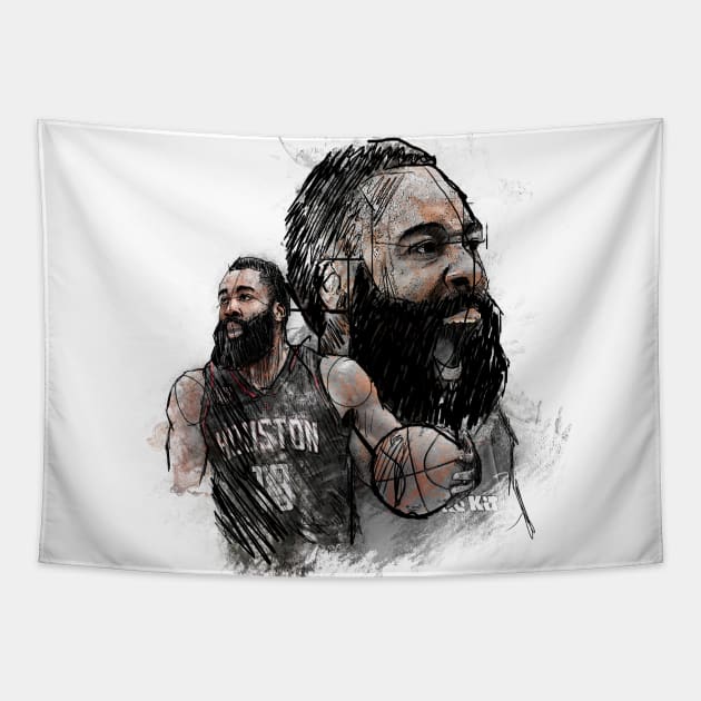 James Harden On Sketch Art Tapestry by pentaShop