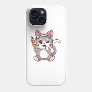 Cute cat wearing Japanese headband and bringing takoyaki Phone Case