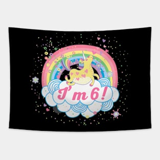 6Th Birthday Cute Girls Rainbow Unicorn Party Tapestry