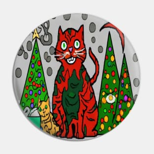 Wild zombie cat with Christmas tree Pin