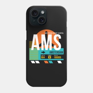 Amsterdam (AMS) Airport // Retro Sunset Baggage Tag Phone Case